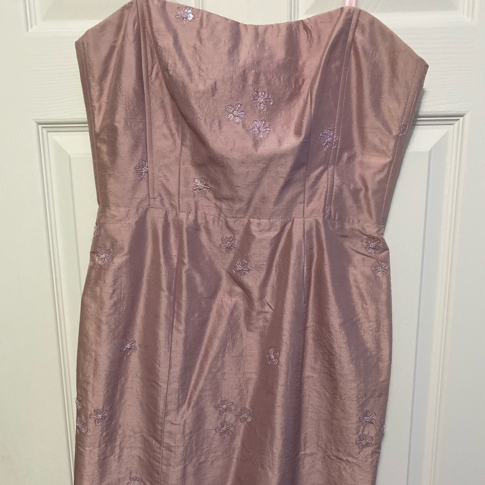 Dusty pink silk strapless dress